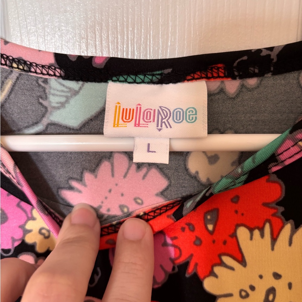 Lularoe Black Floral Maxi Dress with Pink, Red & Yellow Blooms - Picture 2 of 3